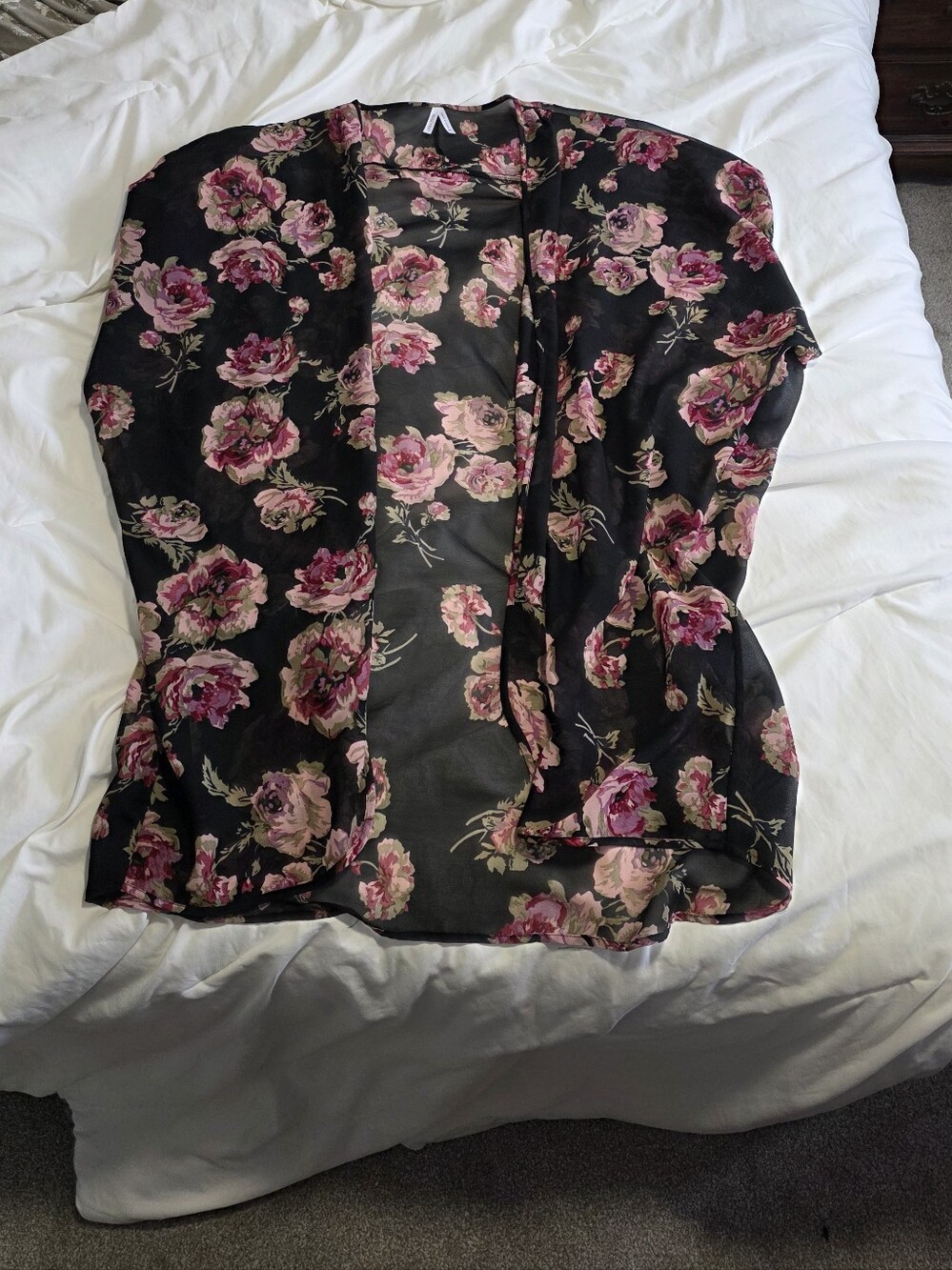 Live 4 Truth Black Floral Open-Front Kimono with Pink Roses